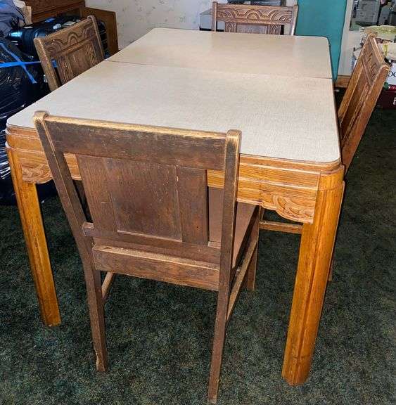 Antique Dining Room Table (30”H,51”L,36”) + Four Chairs