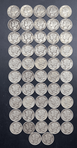 52 Mercury Silver Dimes, Various Dates