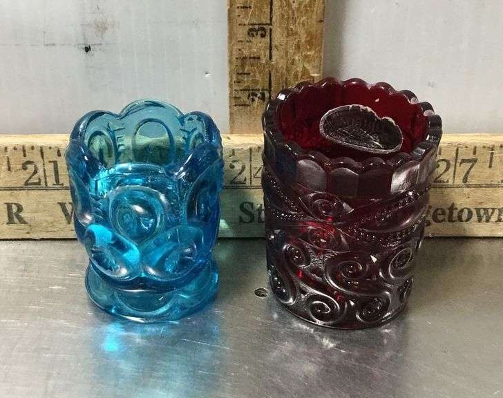 Red Nobhill & Early American Blue Toothpick Holders