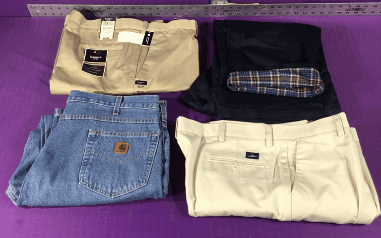 4 Pairs Size 40 Waist Dress Pants, Carhartt Blue Jeans + Flannel Lined Work Pants