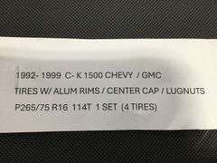 4-1992-1999 C-K1500 Chevy/GMC Tires/Alum Rims/Center Cap/Lugnuts P265 ...