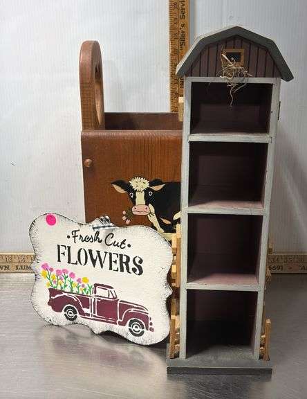 Cow Letter Rack Painted Cow Magazine Rack, Barn Trinket Shelf & Fresh Cut Flower Sign ...