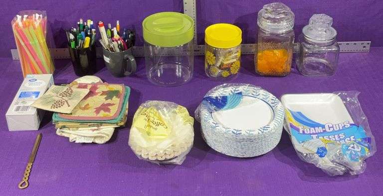 Kitchen Canisters, Straws, Paper Plates, Pens & More
