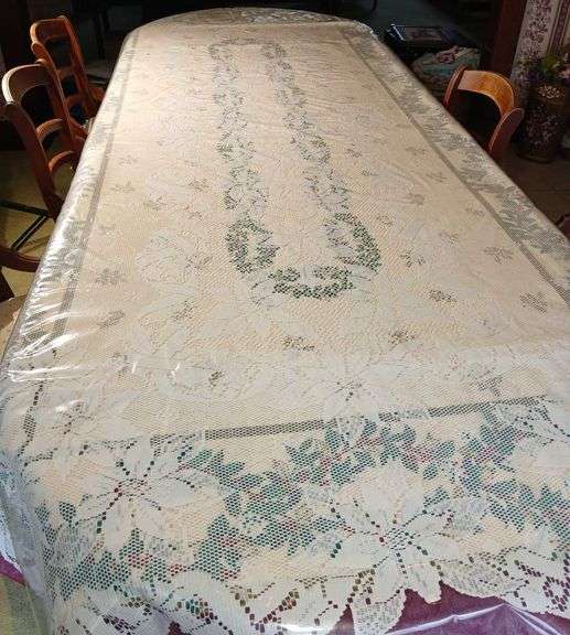 Wooden Dinning Room Table with Three Covers and Six Cane Bottom Chairs 115"L×42"W×29"T