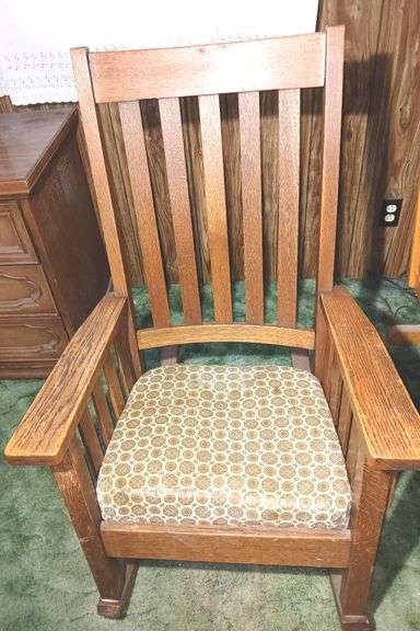 Mission-Style Oak Rocking Chair & Southwestern Blanket