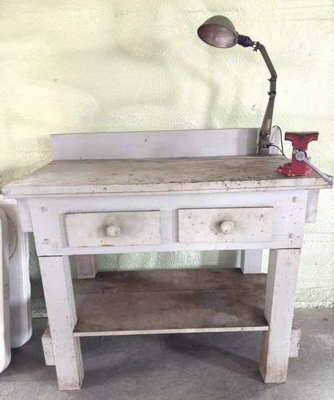 Work Bench 35”T X 42”W X 24” D with Colombian Bench Vise D33 1/2 & work Light
