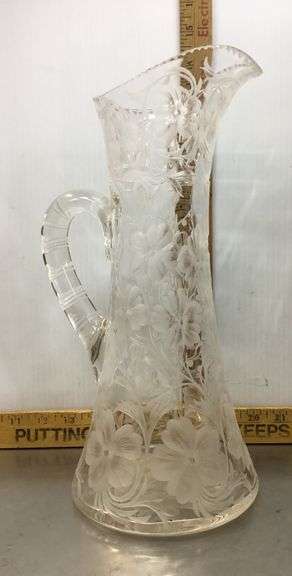 Large Pitcher With Etched Glass Flowers