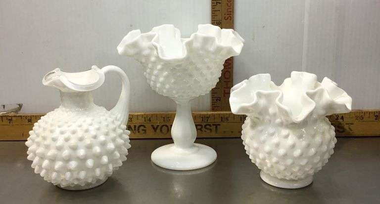 3 Fenton Milk Glass Hobnail Pieces