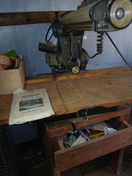 Craftsman Radial Arm Saw on Wooden Rolling Bench (condition unknown)