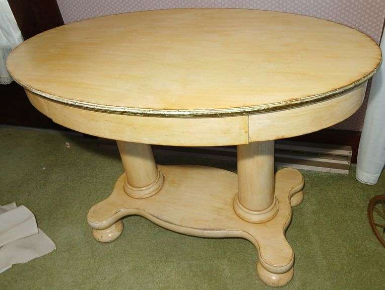 Antique Oval Library Table with Drawer (includes contents) 29"T×42"L×25.5"W