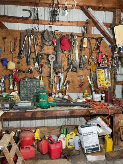 Work Bench Clean Off; Plastic Bolt Bins, Electric Leaf Blower, Hand ...