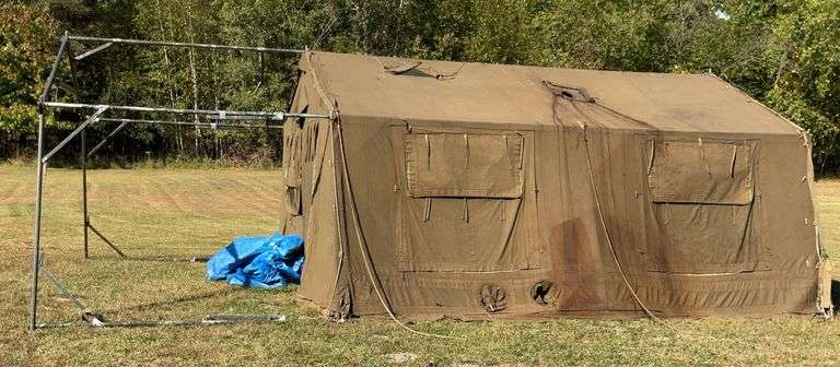 Metal Frame Canvas Tent Deer Camp 105”Tx24’Lx16’W Overall Dimensions