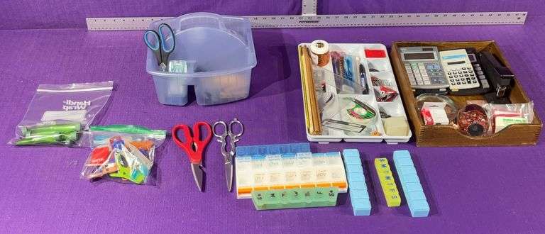 Assorted Office Supplies, Pill Containers & More