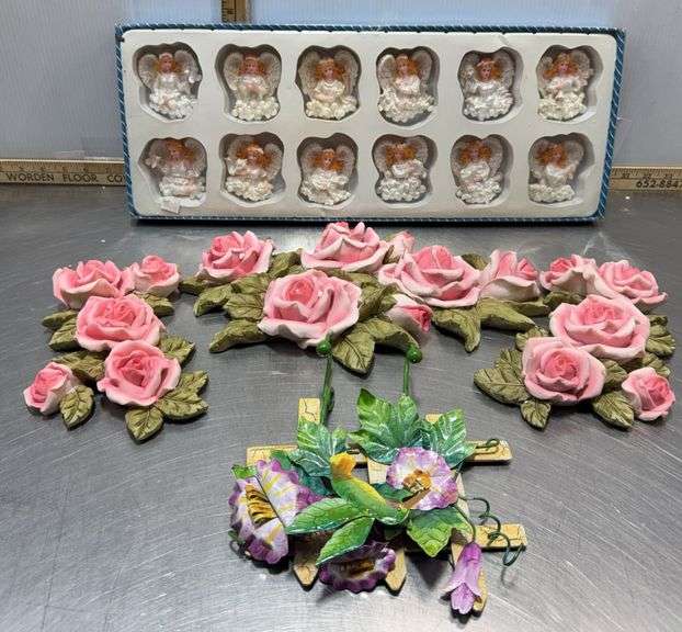 Angel Figurines and Floral Wall Decor