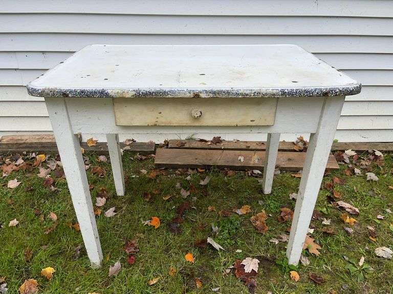 Wooden 30” tall Farm Table w/ Enamel 3’x2’ Top