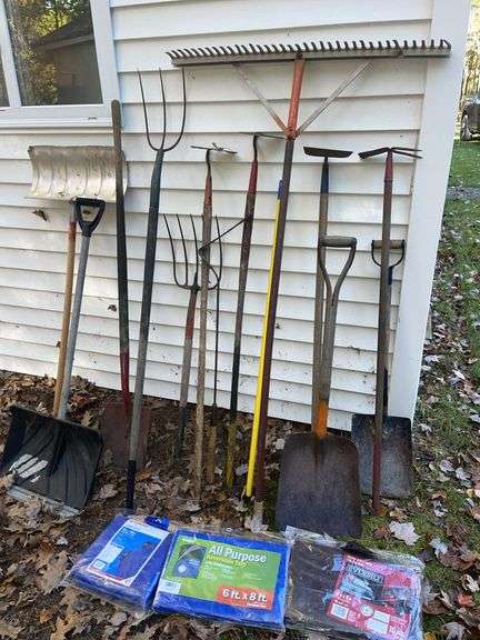 Unopened Tarps + Lawn & Garden Tools