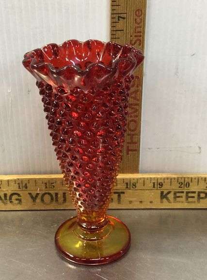Fenton Hobnail Amberina Vase