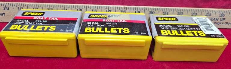 Qty-3 Boat Tail 30 Cal 165GR .308 Bullets  (One is Open)