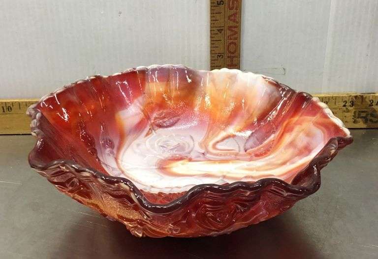 Imperial Glass Red Slag Embossed Rose Bowl