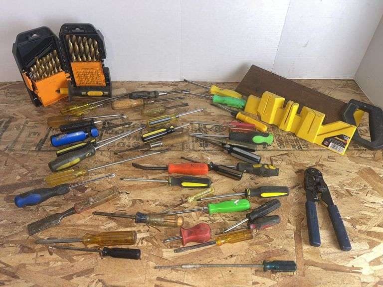 Screwdrivers, Ridgid Plastic Miter Box & Drill Bits