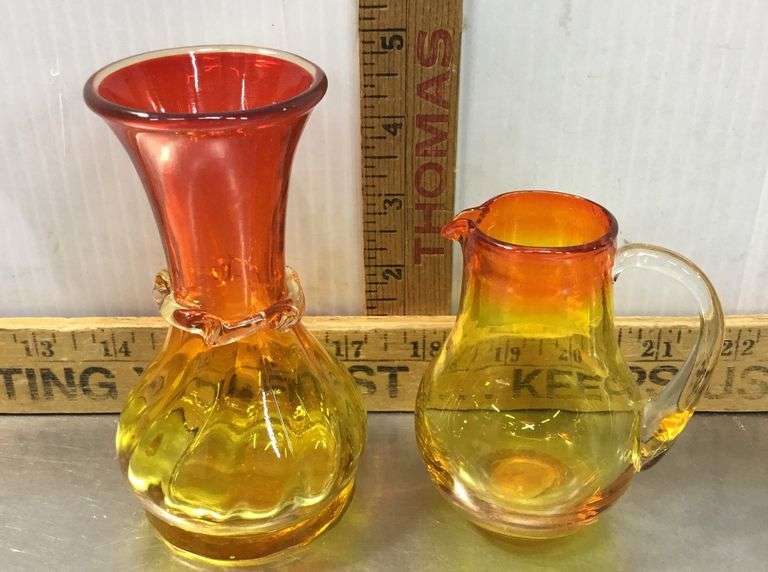 Amberina Glass Vase and Creamer