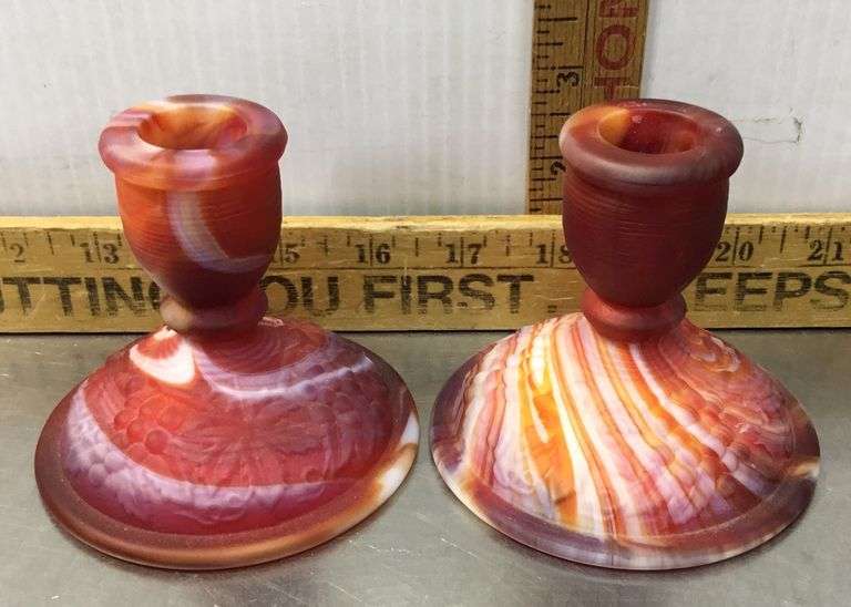 Imperial Glass Red Slag Candlestick Holders