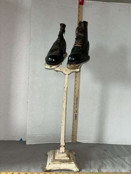 The Bolton Shoe Co. Black Leather Ankle Boot & Wood Window Shoe Stand