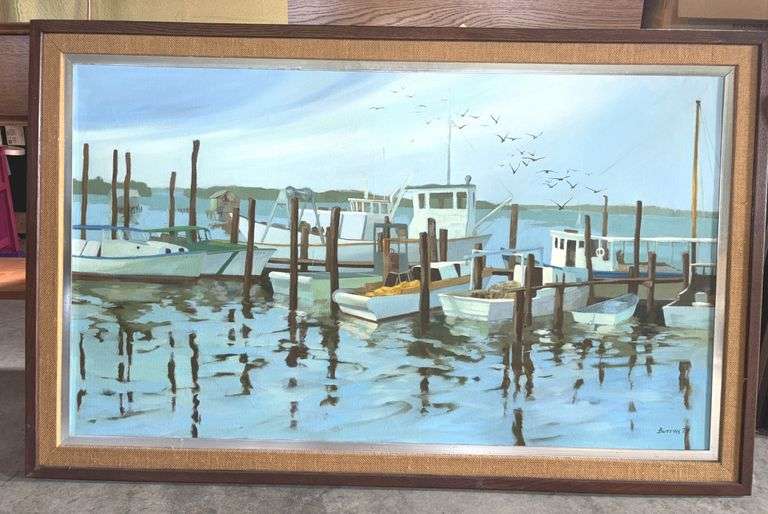 Large Coastal Original Oil Painting on Canvas by Burrows 34”x 54”