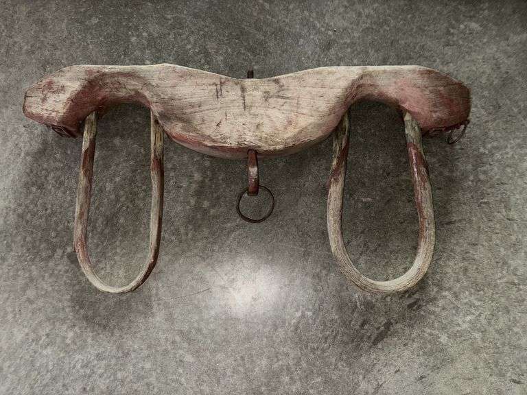 Wooden ox yoke with metal ring  47”W