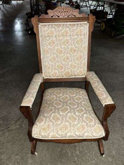 Early 20th Century Victorian Platform Rocker Wood With Fabric Upholstery