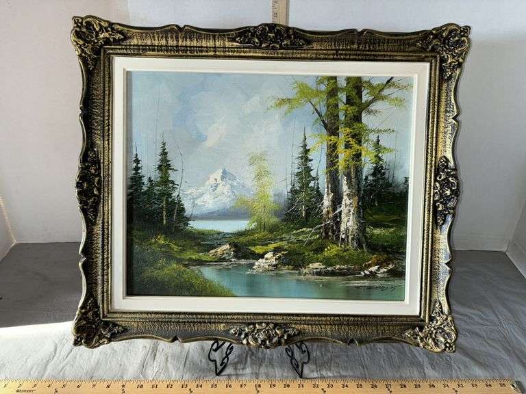 Beautiful Mountain Oil Painting Framed and Signed