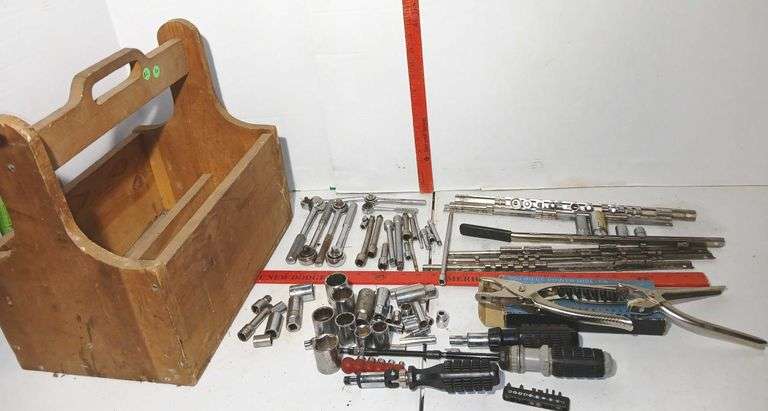 Socket Wrenches,  Sockets,  Organizers and Wooden Box