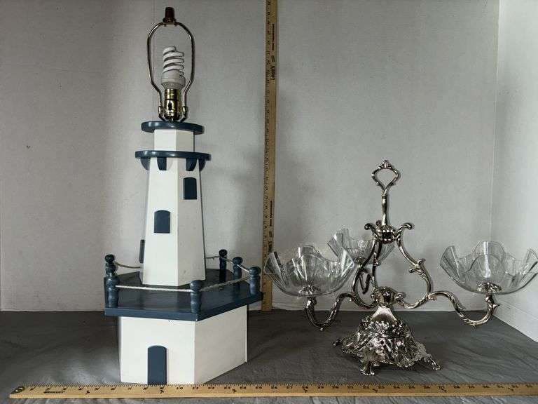 Lighthouse Lamp & Silver plated 3-compartment snack bowl