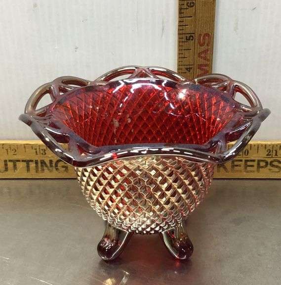 Imperial Glass Ruby Red Carnival Diamond Lace Bowl