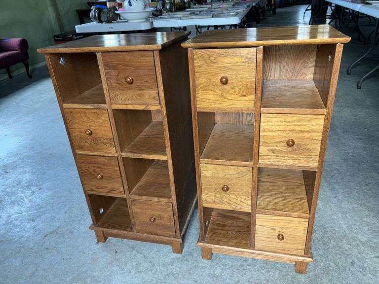 Two Sold Oak Cabinets 32”T X 16.5”W X 13” D