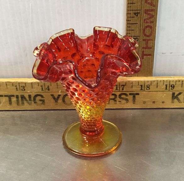 Fenton Ruffled Edge Amberina Hobnail Mini Vase