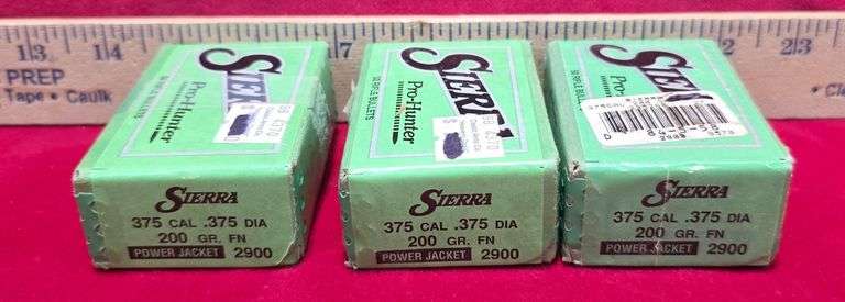 Qty-3 Sierra 375 Cal .375 Dia 200 GR FN Bullets