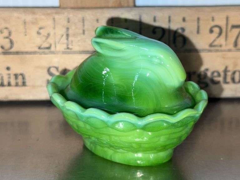 Miniature Boyd Slag Glass Bunny on a Nest - Sherwood Auctions