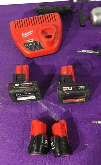 Milwaukee M12 1/4 Impact Drivers, Grease Gun, 3/8” Drill, Batteries ...