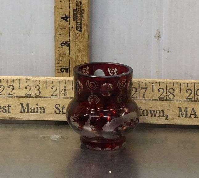 Ruby Cut to Clear Bohemian Glass Toothpick Holder