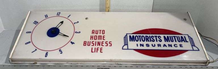 Motorists Mutual Insurance Vintage Lighted Advertisement Clock - Needs ...