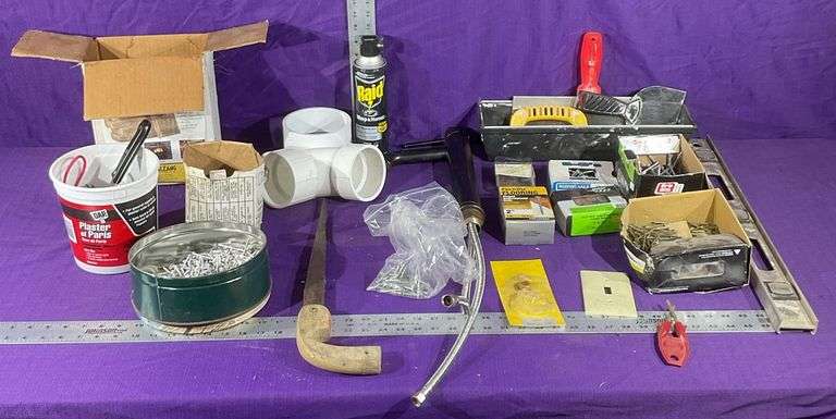 Collection of Nails, PVC Fittings, Drywall Tools & More