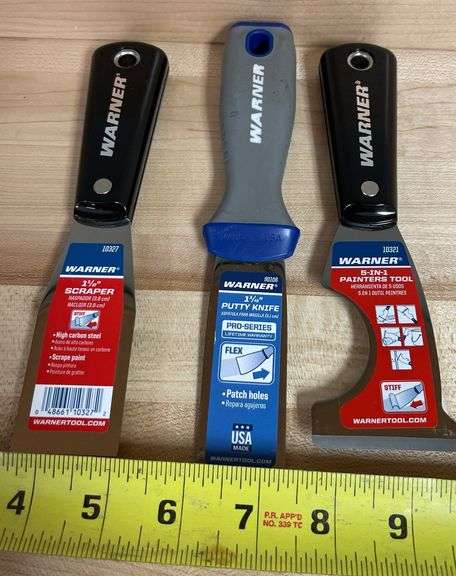Warner 1 1/2” Scraper, 1 1/4” Putty Knife and 5-in-1 Painters Tool (New ...