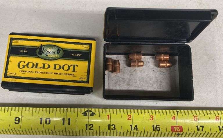 1 Ctn (100 ct) & 6 pc. Speer Bullets Gold Dot 38 SPL 135 GR .357” Gold Dot HP SB