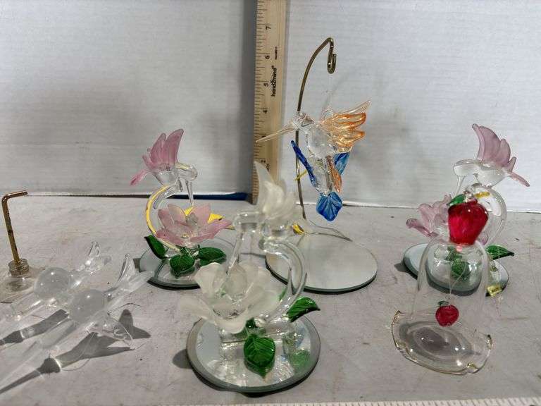Glass Collectables Hummingbirds & Hand Blown Glass Apple Bell Ornament  with Red Apple Handle and Ri