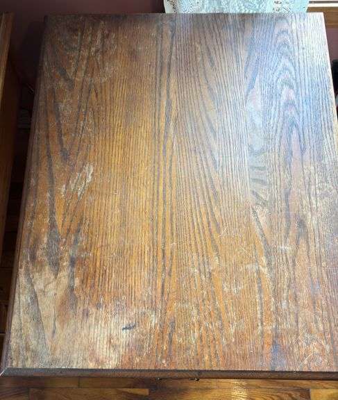 Two Oak End Tables with Drawers 22”T X 27”D X 22”D