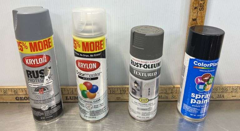 Assorted Spray Paint New and Used, Green, Black, Poppy Red, Grey