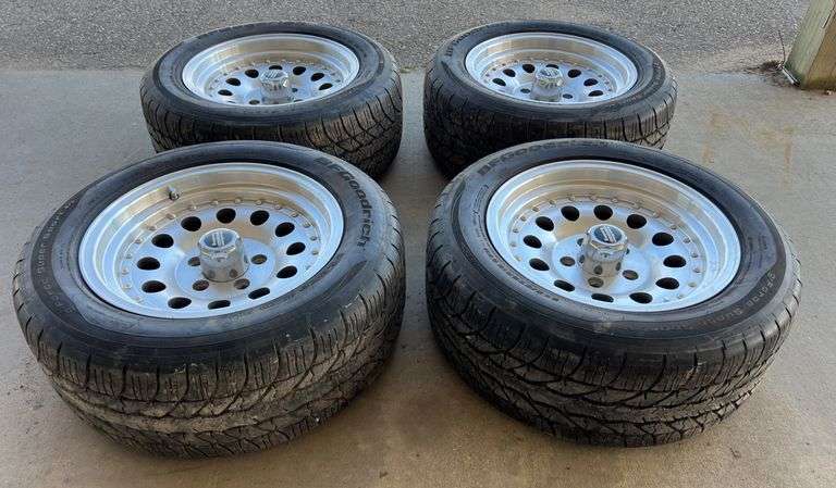 Qty-4 Bridgestone Super Sport Tires with Aluminum  Rims, 5x 4.75” Bolt Pattern, 245/50ZR16 97W