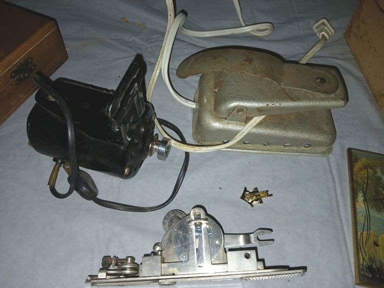 Vintage Silhouette Picture w/ Convex Glass, Costume Jewelry, Sewing Machine Parts & Woodburning Pen