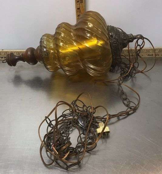 Vintage Art Deco Amber Glass Ceiling Light Fixture